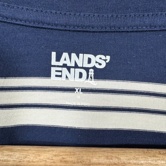 Land’s End Women’s Navy & White Stripe Long Sleeve Casual T Shirt Sz XL Nautical - Picture 3 of 4